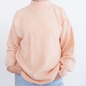 Vintage International Zalerno Peach Knit 3D Square Pattern Mock Neck Sweater M